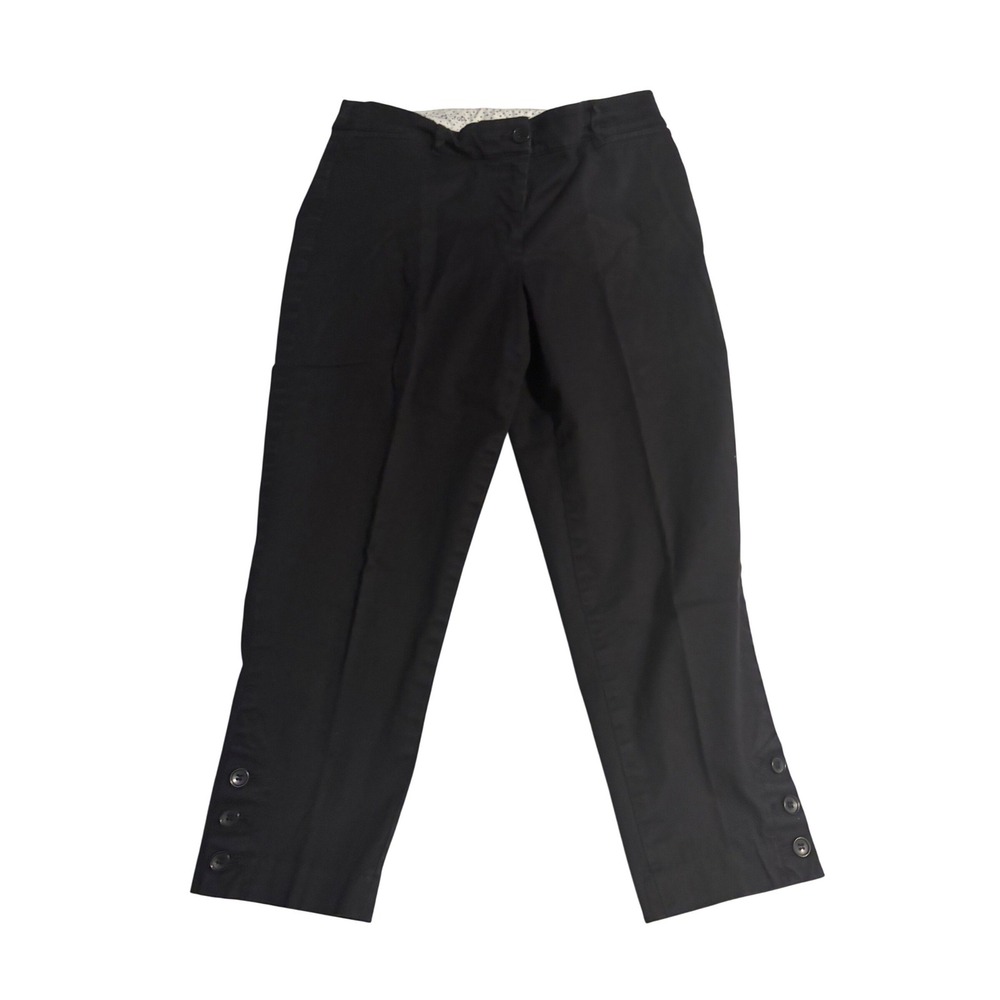 Talbots Perfect Crop Pants Black Button Ankle Detail 2P Petite Preppy